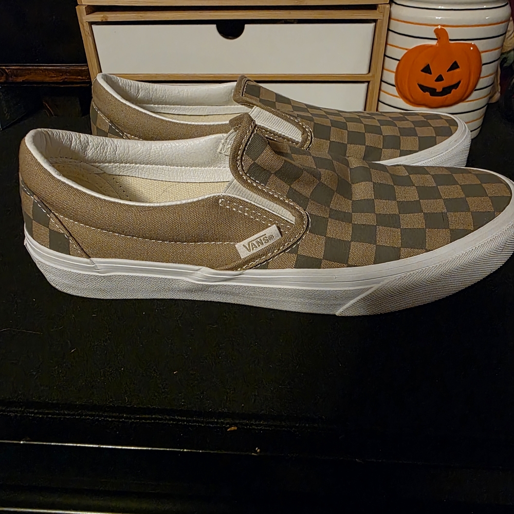 Vans Classic Slip-On Checkerboard Skate Shoe - Brown, Women's Size 9.5